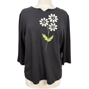 Bechamel Black Embroidered Daisy Cotton Top M
